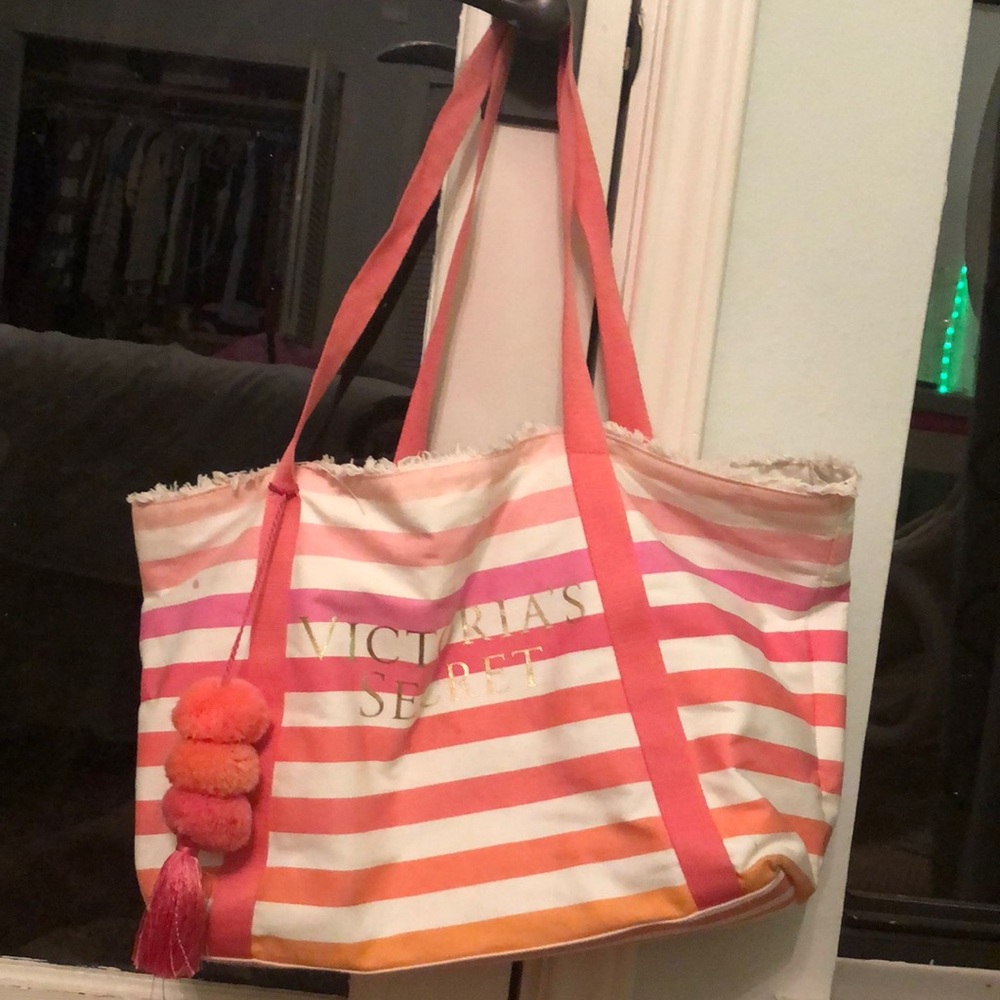 VS pink striped bag